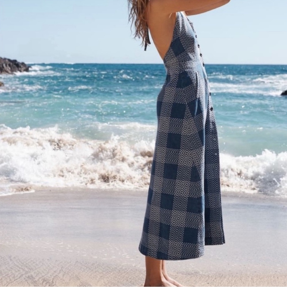 Madewell Elegant Navy Patterned Backless Dress - image 1